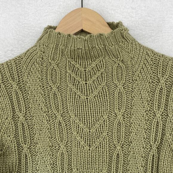 PAUL JAMES Sweater Women S Wool Fisherman Cable Funnel Neck Pullover Green Khaki - Picture 4 of 9